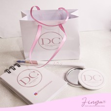 Kit Curso personalizado ( Mini Bloco A7 + Caneta + Mini Sacola + Espelho de bolsa) 15 unidades